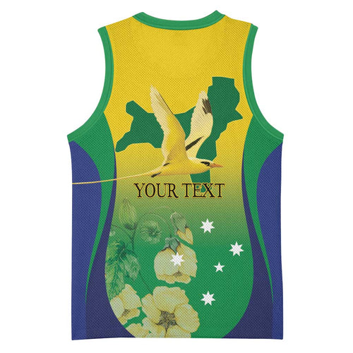 Personalised Australia Christmas Island Basketball Jersey Golden Bosun Abutilon listeri With Map - Aussie Hoodie
