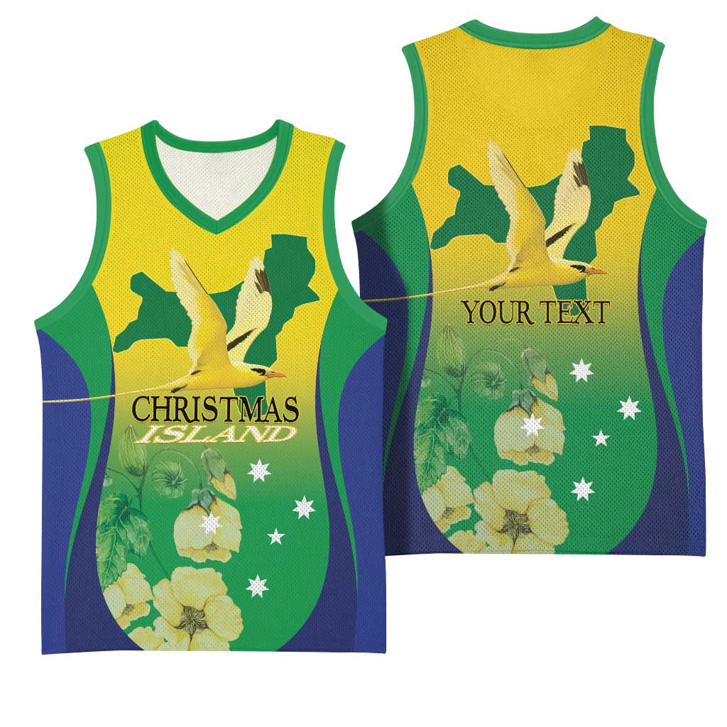 Personalised Australia Christmas Island Basketball Jersey Golden Bosun Abutilon listeri With Map - Aussie Hoodie