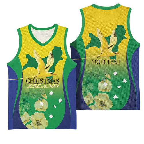Personalised Australia Christmas Island Basketball Jersey Golden Bosun Abutilon listeri With Map - Aussie Hoodie