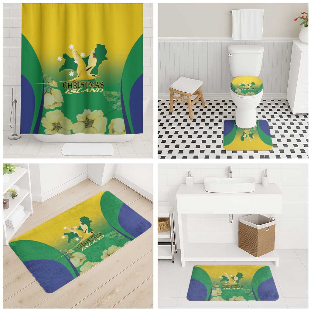 Australia Christmas Island Bathroom Set Golden Bosun Abutilon listeri With Map - Aussie Hoodie