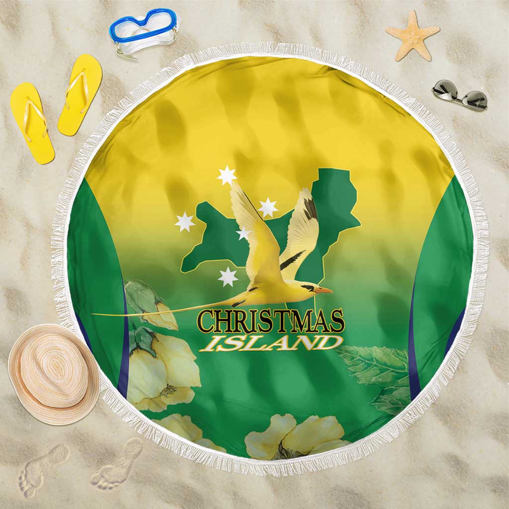 Australia Christmas Island Beach Blanket Golden Bosun Abutilon listeri With Map - Aussie Hoodie