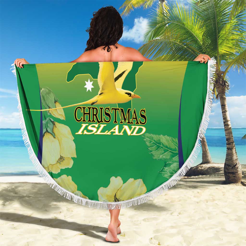 Australia Christmas Island Beach Blanket Golden Bosun Abutilon listeri With Map - Aussie Hoodie