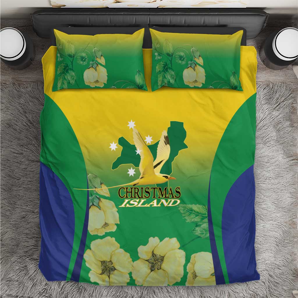 Australia Christmas Island Bedding Set Golden Bosun Abutilon listeri With Map - Aussie Hoodie