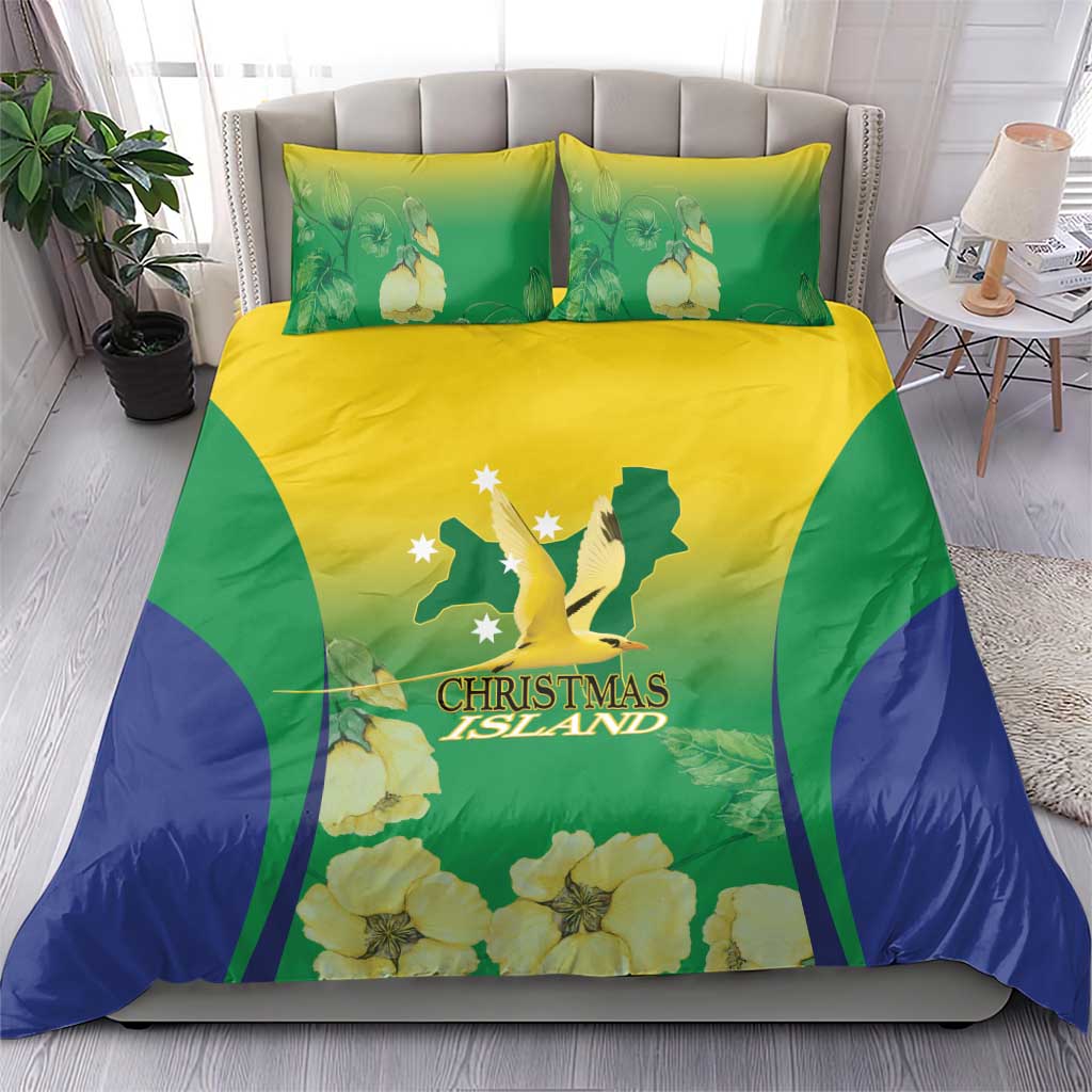 Australia Christmas Island Bedding Set Golden Bosun Abutilon listeri With Map - Aussie Hoodie