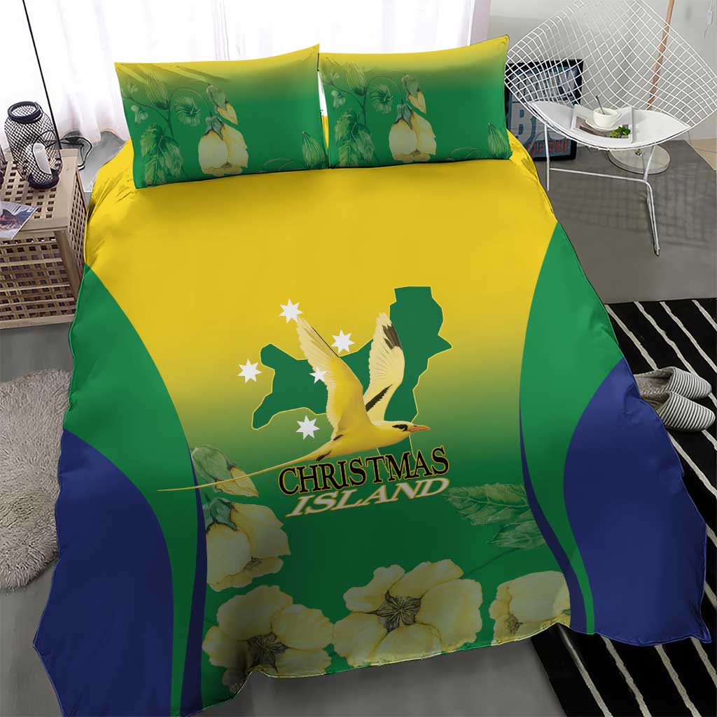 Australia Christmas Island Bedding Set Golden Bosun Abutilon listeri With Map - Aussie Hoodie