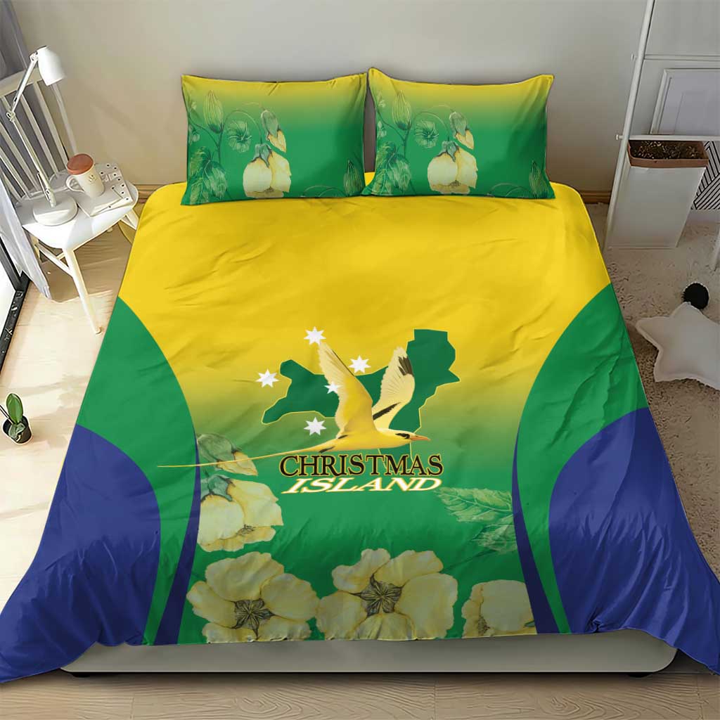 Australia Christmas Island Bedding Set Golden Bosun Abutilon listeri With Map - Aussie Hoodie