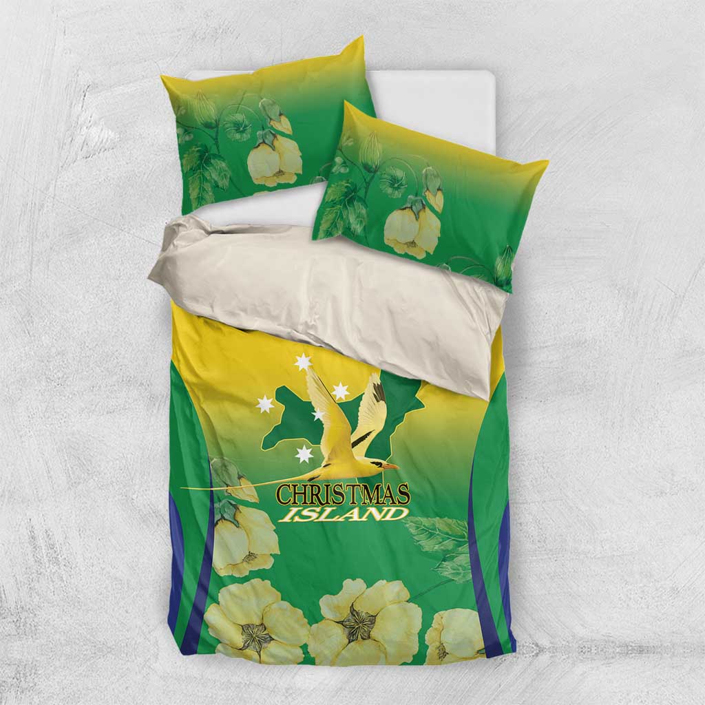 Australia Christmas Island Bedding Set Golden Bosun Abutilon listeri With Map - Aussie Hoodie