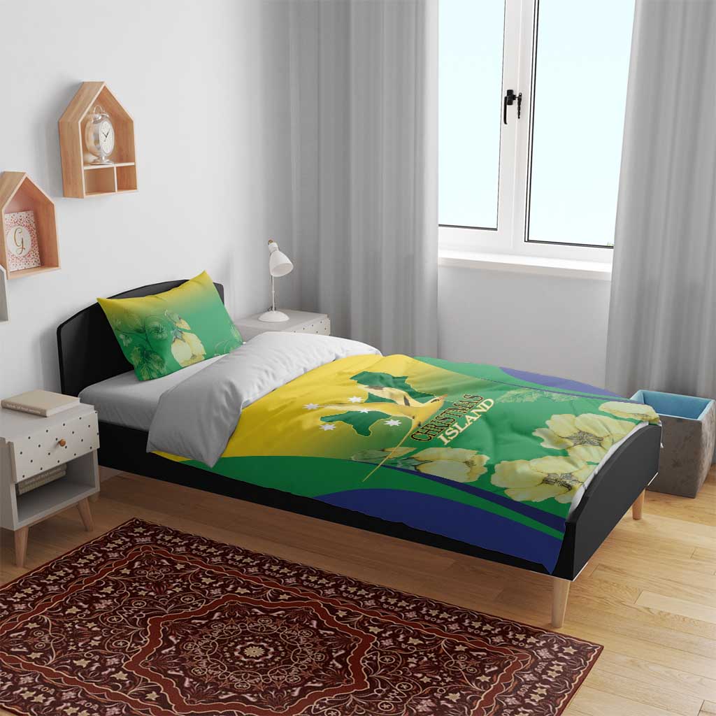 Australia Christmas Island Bedding Set Golden Bosun Abutilon listeri With Map - Aussie Hoodie