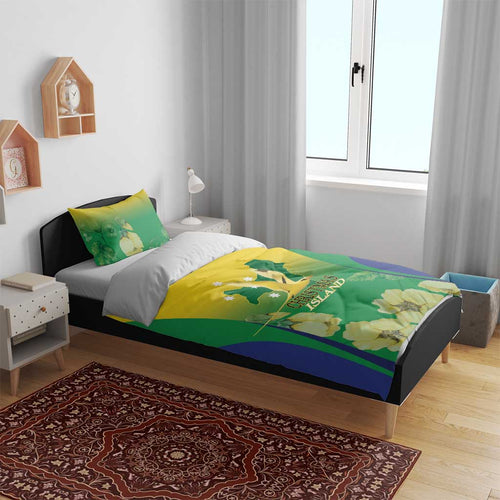 Australia Christmas Island Bedding Set Golden Bosun Abutilon listeri With Map - Aussie Hoodie
