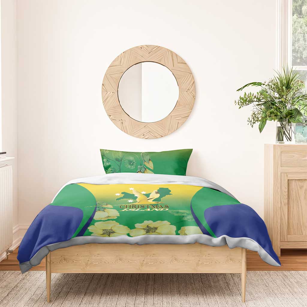 Australia Christmas Island Bedding Set Golden Bosun Abutilon listeri With Map - Aussie Hoodie