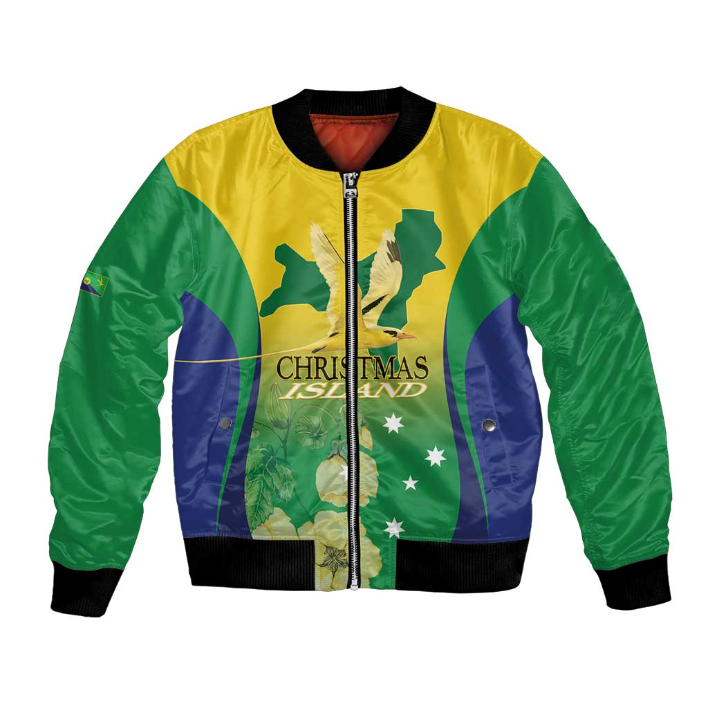 Personalised Australia Christmas Island Bomber Jacket Golden Bosun Abutilon listeri With Map - Aussie Hoodie