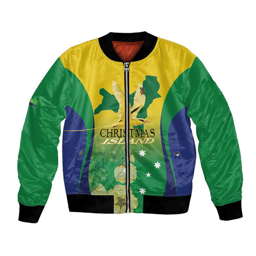 Personalised Australia Christmas Island Bomber Jacket Golden Bosun Abutilon listeri With Map - Aussie Hoodie