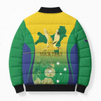 Personalised Australia Christmas Island Bomber Puffer Jacket Golden Bosun Abutilon listeri With Map - Aussie Hoodie