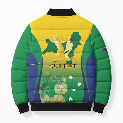 Personalised Australia Christmas Island Bomber Puffer Jacket Golden Bosun Abutilon listeri With Map - Aussie Hoodie