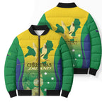 Personalised Australia Christmas Island Bomber Puffer Jacket Golden Bosun Abutilon listeri With Map - Aussie Hoodie