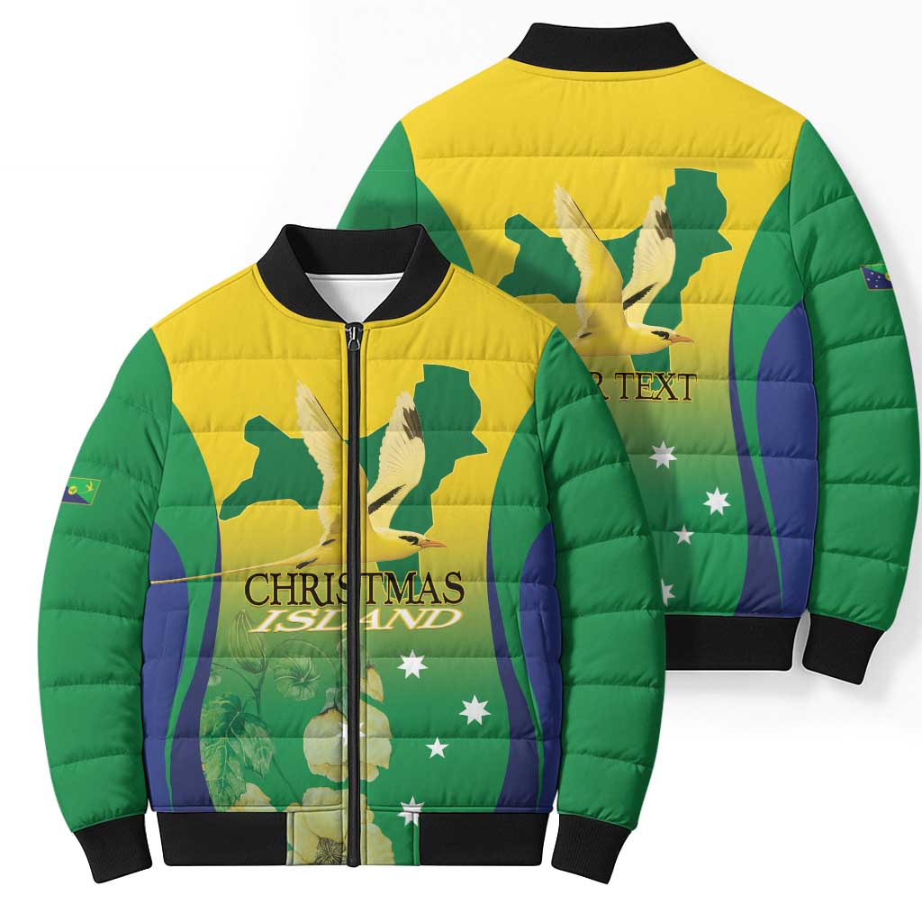 Personalised Australia Christmas Island Bomber Puffer Jacket Golden Bosun Abutilon listeri With Map - Aussie Hoodie
