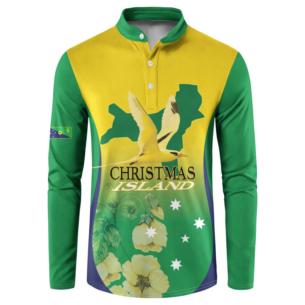 Personalised Australia Christmas Island Button Sweatshirt Golden Bosun Abutilon listeri With Map - Aussie Hoodie
