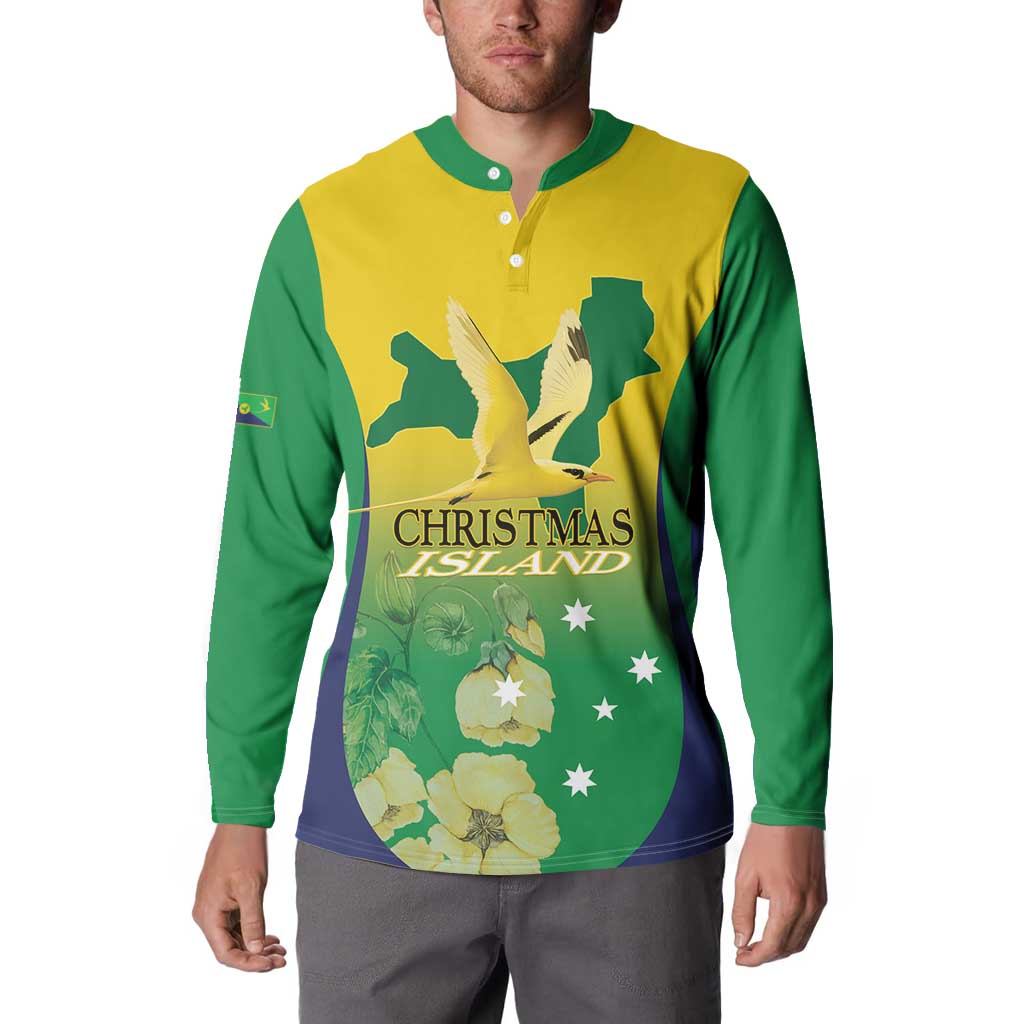 Personalised Australia Christmas Island Button Sweatshirt Golden Bosun Abutilon listeri With Map - Aussie Hoodie