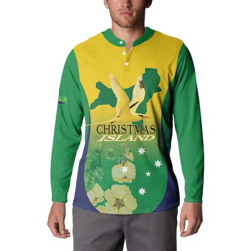 Personalised Australia Christmas Island Button Sweatshirt Golden Bosun Abutilon listeri With Map - Aussie Hoodie