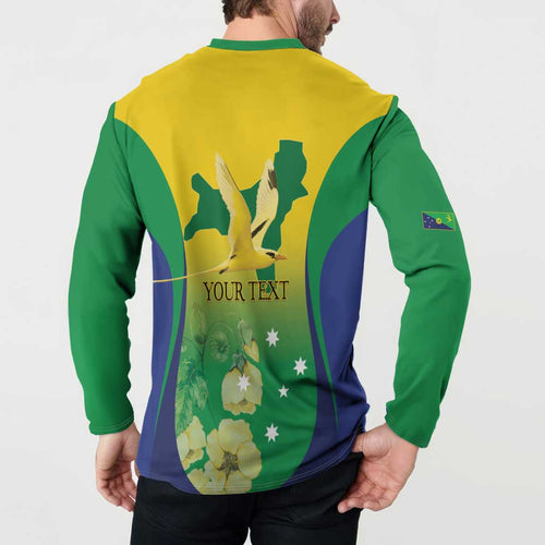 Personalised Australia Christmas Island Button Sweatshirt Golden Bosun Abutilon listeri With Map - Aussie Hoodie