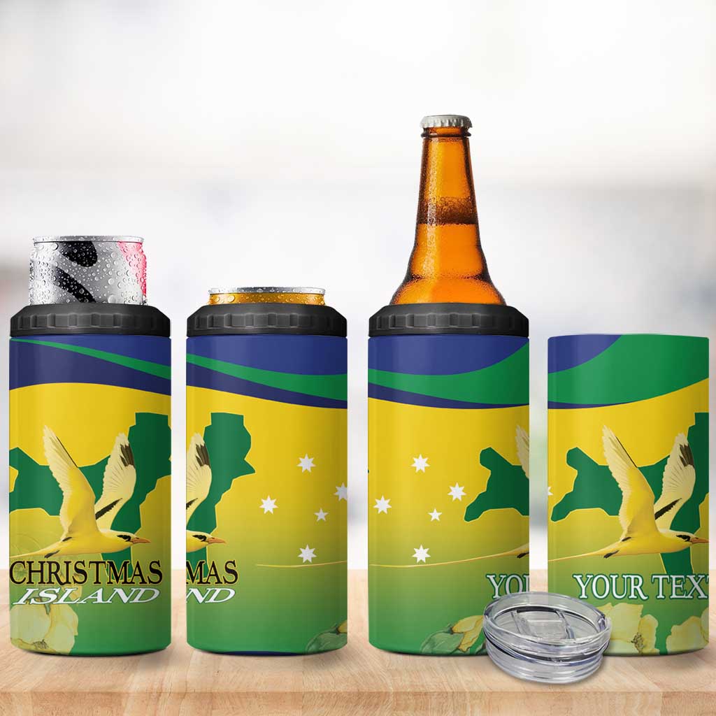 Personalised Australia Christmas Island 4 in 1 Can Cooler Tumbler Golden Bosun Abutilon listeri With Map - Aussie Hoodie