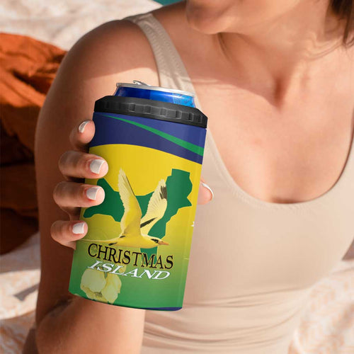 Personalised Australia Christmas Island 4 in 1 Can Cooler Tumbler Golden Bosun Abutilon listeri With Map - Aussie Hoodie