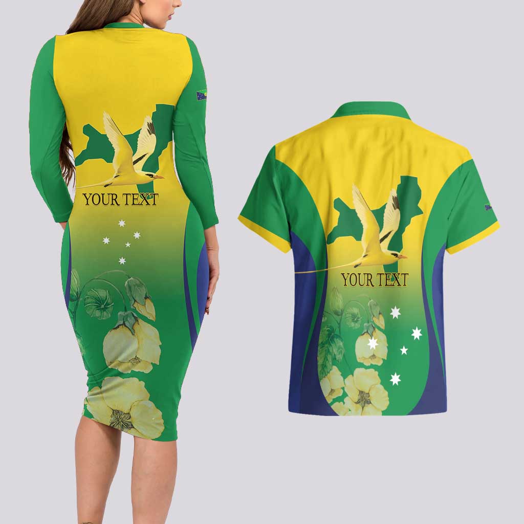 Personalised Australia Christmas Island Couples Matching Long Sleeve Bodycon Dress and Hawaiian Shirt Golden Bosun Abutilon listeri With Map - Aussie Hoodie
