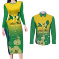 Personalised Australia Christmas Island Couples Matching Long Sleeve Bodycon Dress and Long Sleeve Button Shirt Golden Bosun Abutilon listeri With Map - Aussie Hoodie