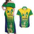 Personalised Australia Christmas Island Couples Matching Off Shoulder Maxi Dress and Hawaiian Shirt Golden Bosun Abutilon listeri With Map - Aussie Hoodie