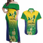 Personalised Australia Christmas Island Couples Matching Off Shoulder Maxi Dress and Hawaiian Shirt Golden Bosun Abutilon listeri With Map - Aussie Hoodie