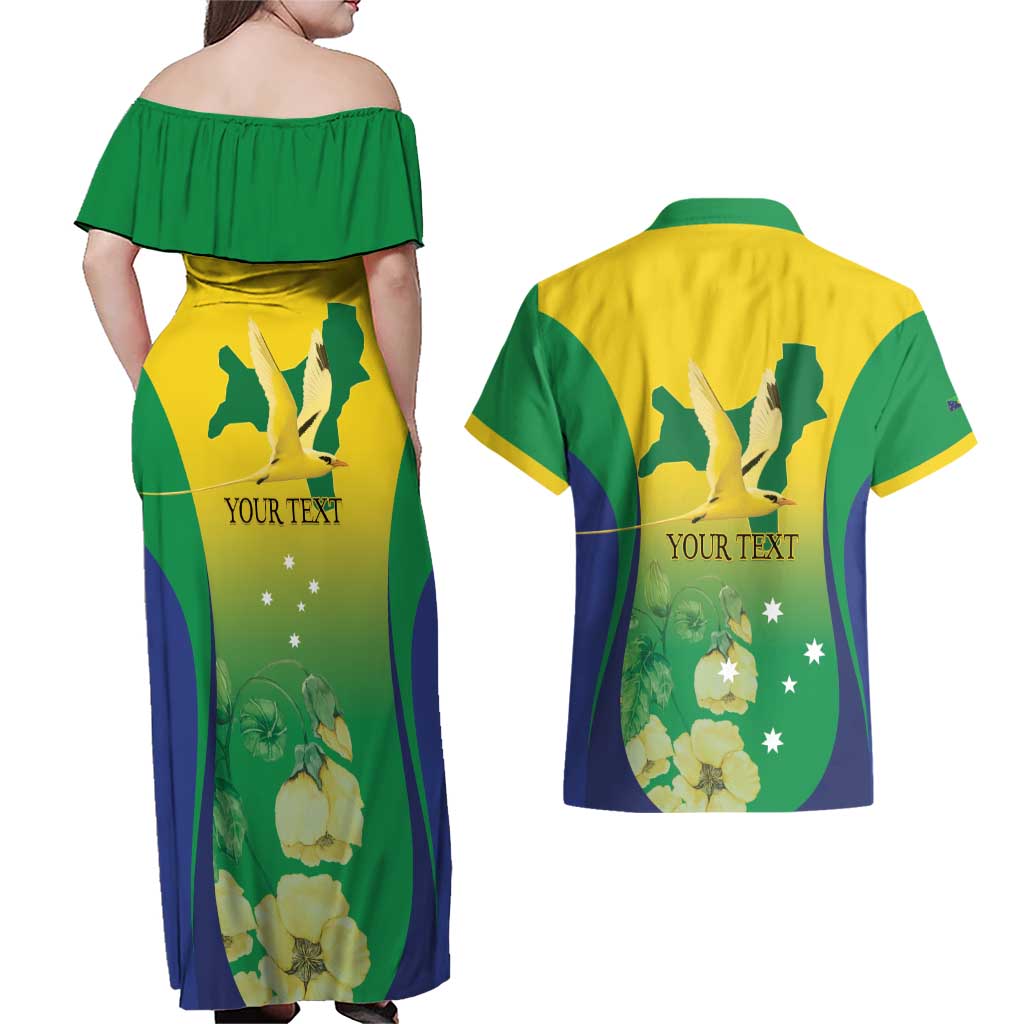 Personalised Australia Christmas Island Couples Matching Off Shoulder Maxi Dress and Hawaiian Shirt Golden Bosun Abutilon listeri With Map - Aussie Hoodie