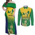 Personalised Australia Christmas Island Couples Matching Off Shoulder Maxi Dress and Long Sleeve Button Shirt Golden Bosun Abutilon listeri With Map - Aussie Hoodie