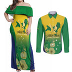 Personalised Australia Christmas Island Couples Matching Off Shoulder Maxi Dress and Long Sleeve Button Shirt Golden Bosun Abutilon listeri With Map - Aussie Hoodie
