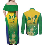 Personalised Australia Christmas Island Couples Matching Off Shoulder Maxi Dress and Long Sleeve Button Shirt Golden Bosun Abutilon listeri With Map - Aussie Hoodie