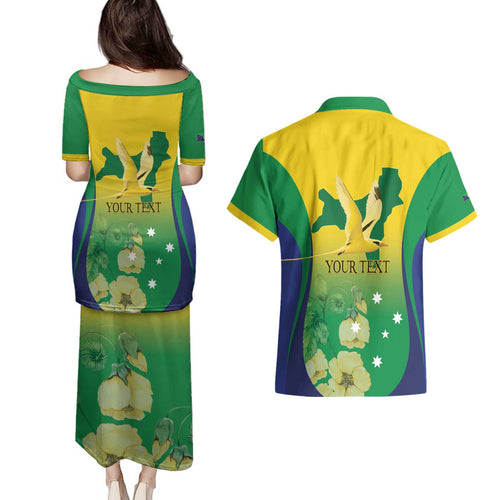 Personalised Australia Christmas Island Couples Matching Puletasi and Hawaiian Shirt Golden Bosun Abutilon listeri With Map - Aussie Hoodie