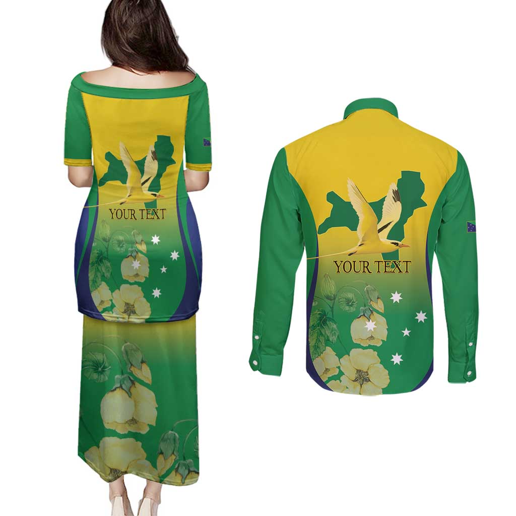 Personalised Australia Christmas Island Couples Matching Puletasi and Long Sleeve Button Shirt Golden Bosun Abutilon listeri With Map - Aussie Hoodie