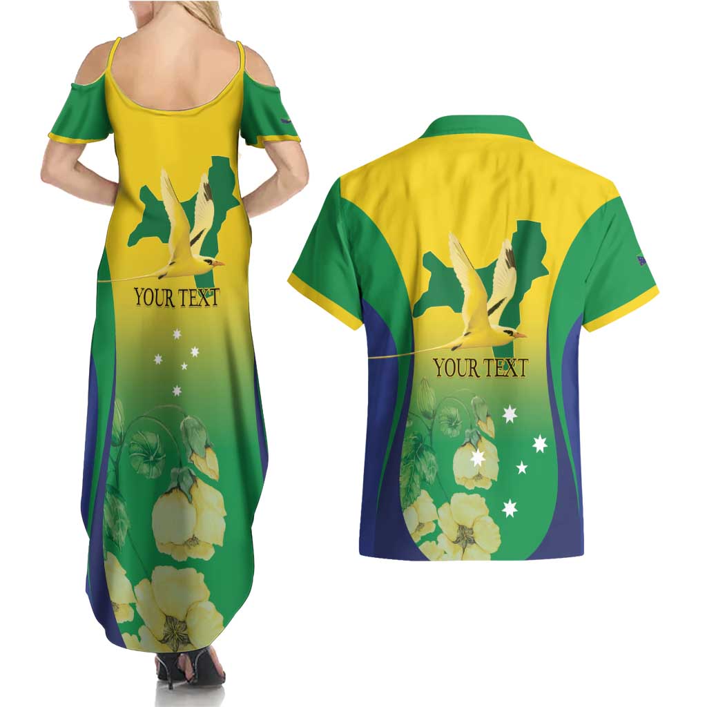 Personalised Australia Christmas Island Couples Matching Summer Maxi Dress and Hawaiian Shirt Golden Bosun Abutilon listeri With Map - Aussie Hoodie
