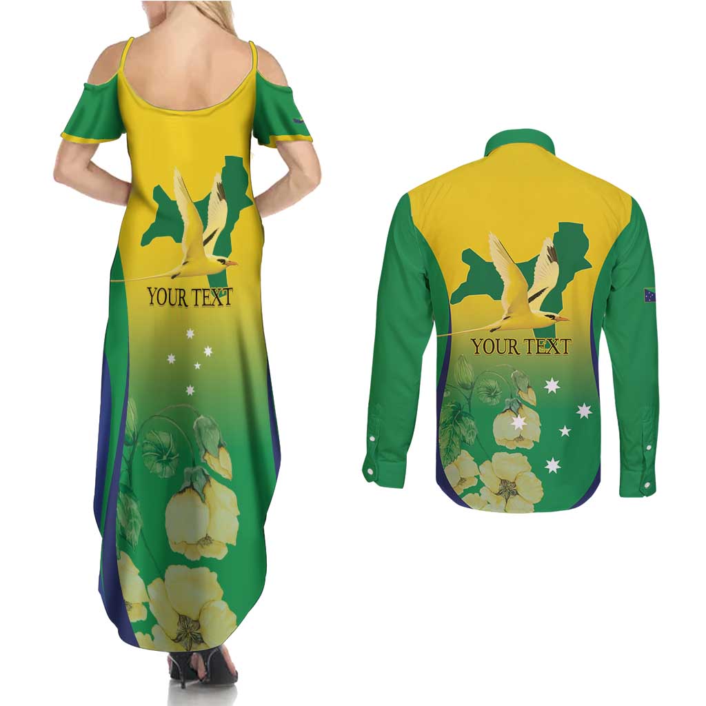 Personalised Australia Christmas Island Couples Matching Summer Maxi Dress and Long Sleeve Button Shirt Golden Bosun Abutilon listeri With Map - Aussie Hoodie
