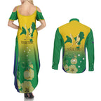 Personalised Australia Christmas Island Couples Matching Summer Maxi Dress and Long Sleeve Button Shirt Golden Bosun Abutilon listeri With Map - Aussie Hoodie