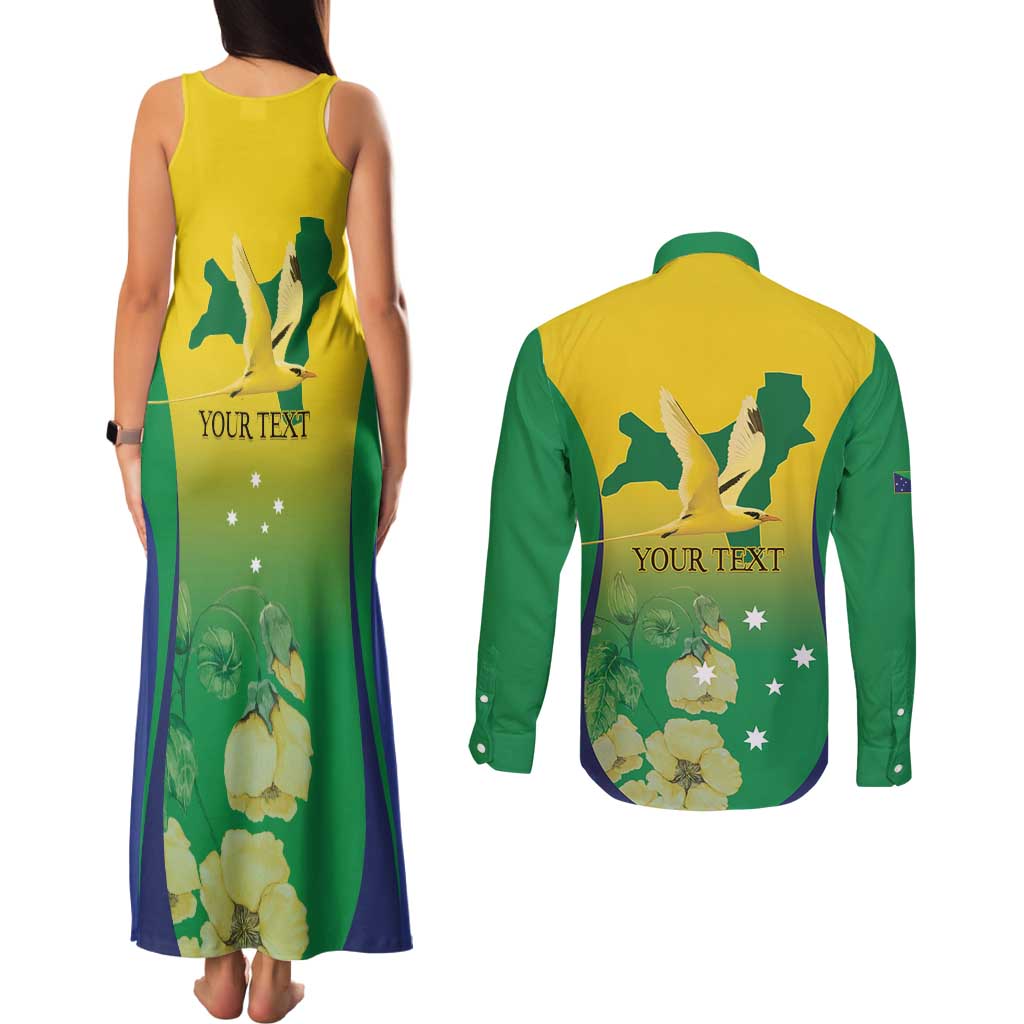 Personalised Australia Christmas Island Couples Matching Tank Maxi Dress and Long Sleeve Button Shirt Golden Bosun Abutilon listeri With Map - Aussie Hoodie