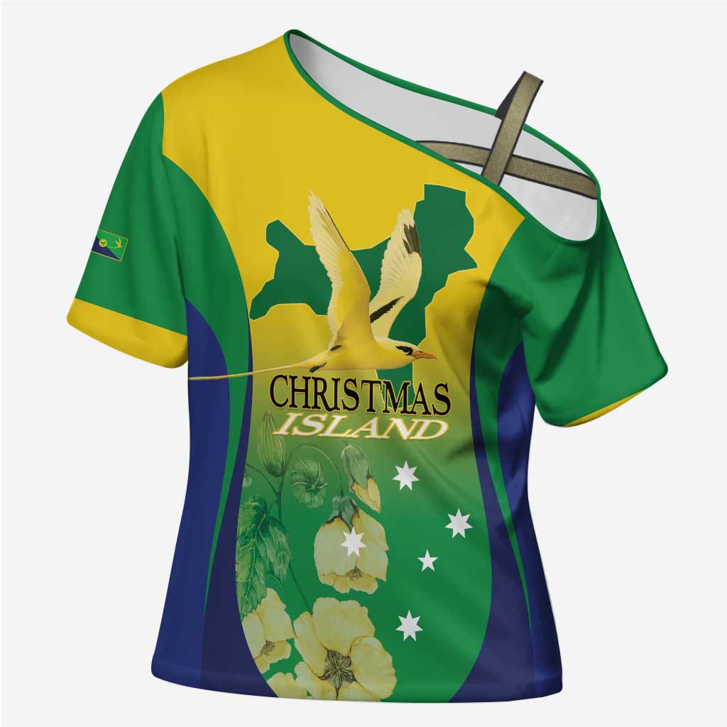 Personalised Australia Christmas Island Cross Shoulder Shirt Golden Bosun Abutilon listeri With Map - Aussie Hoodie