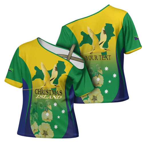 Personalised Australia Christmas Island Cross Shoulder Shirt Golden Bosun Abutilon listeri With Map - Aussie Hoodie