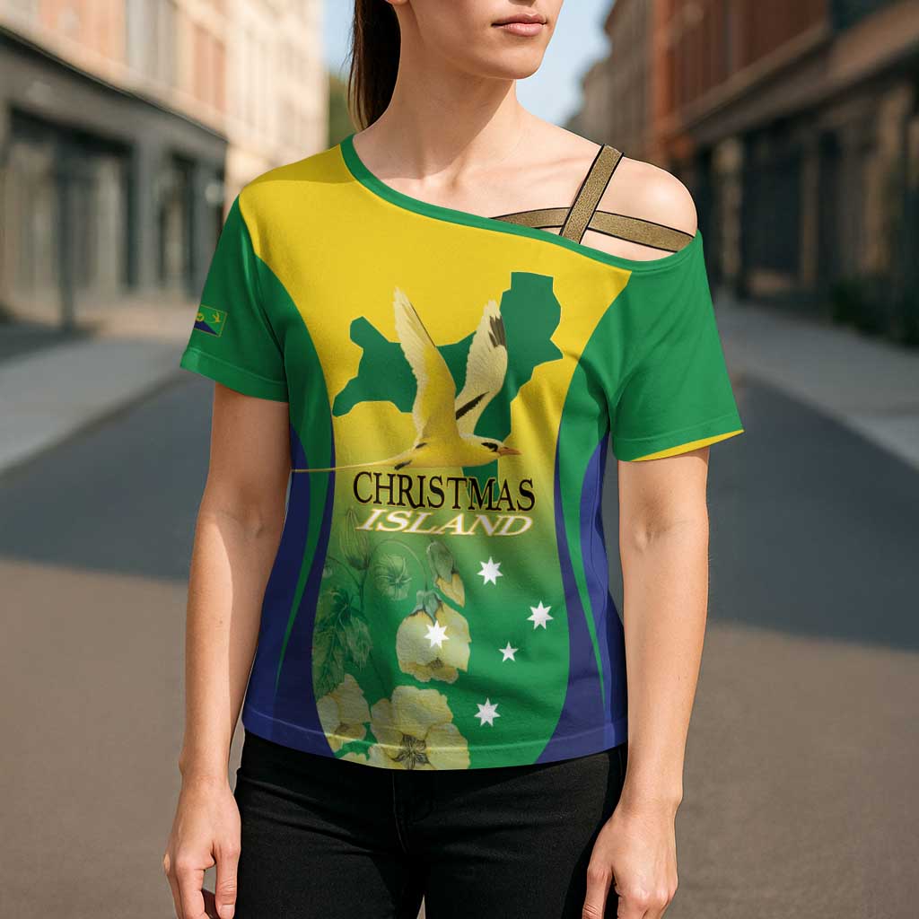 Personalised Australia Christmas Island Cross Shoulder Shirt Golden Bosun Abutilon listeri With Map - Aussie Hoodie