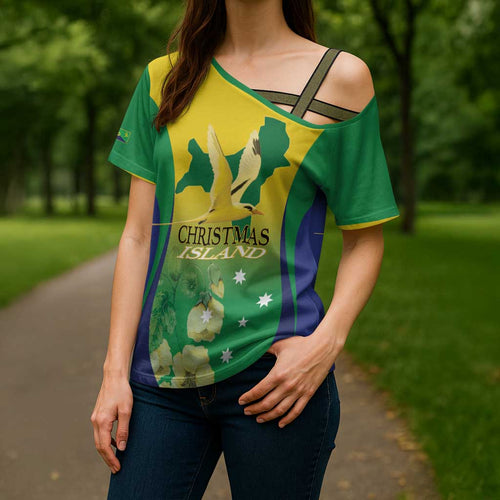 Personalised Australia Christmas Island Cross Shoulder Shirt Golden Bosun Abutilon listeri With Map - Aussie Hoodie