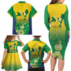 Personalised Australia Christmas Island Family Matching Long Sleeve Bodycon Dress and Hawaiian Shirt Golden Bosun Abutilon listeri With Map - Aussie Hoodie