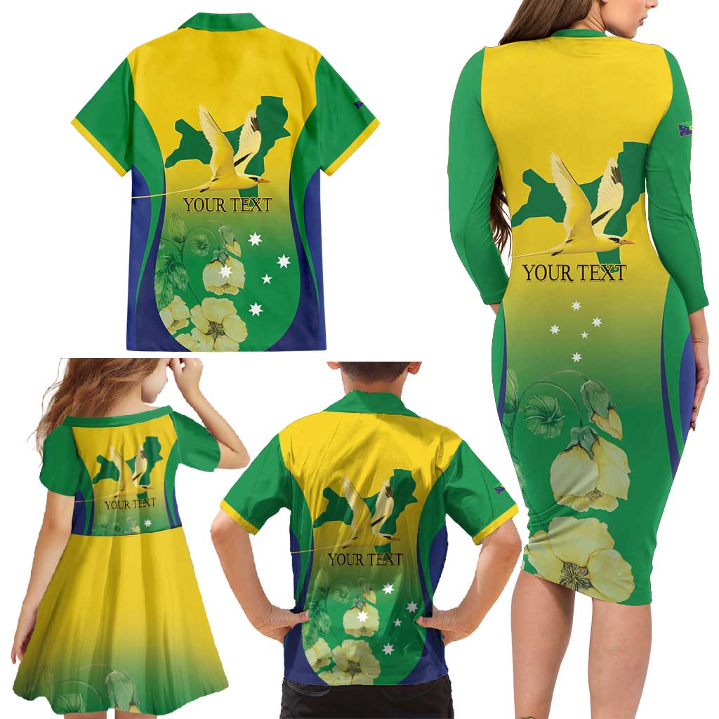Personalised Australia Christmas Island Family Matching Long Sleeve Bodycon Dress and Hawaiian Shirt Golden Bosun Abutilon listeri With Map - Aussie Hoodie