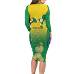 Personalised Australia Christmas Island Family Matching Long Sleeve Bodycon Dress and Hawaiian Shirt Golden Bosun Abutilon listeri With Map - Aussie Hoodie