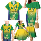 Personalised Australia Christmas Island Family Matching Mermaid Dress and Hawaiian Shirt Golden Bosun Abutilon listeri With Map - Aussie Hoodie