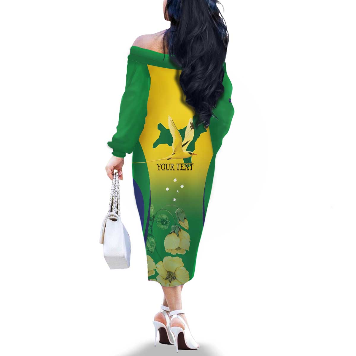 Personalised Australia Christmas Island Family Matching Off The Shoulder Long Sleeve Dress and Hawaiian Shirt Golden Bosun Abutilon listeri With Map - Aussie Hoodie