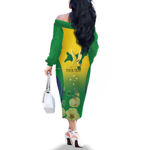 Personalised Australia Christmas Island Family Matching Off The Shoulder Long Sleeve Dress and Hawaiian Shirt Golden Bosun Abutilon listeri With Map - Aussie Hoodie